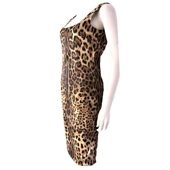 DOLCE & GABBANA Brown & Tan Leopard Printed Knee-Length Dress - Picture 3 of 7